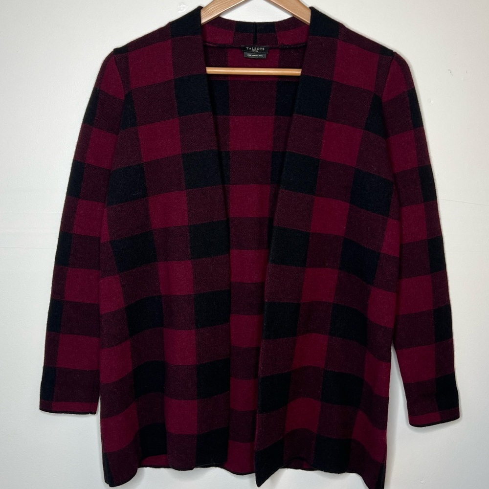 Talbots Checkered Wool Open Cardigan, MP
